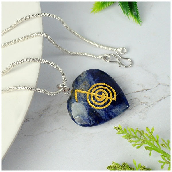 Natural Crystal Stone Reiki Cho Ku Rei Heart Shape Pendant - Locket with Metal Chain