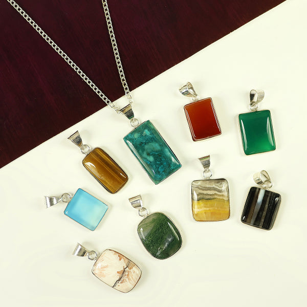Natural AAA Quality Square Shape Pendant - Locket with Metal Chain