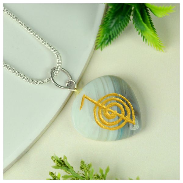 Natural Crystal Stone Reiki Cho Ku Rei Heart Shape Pendant - Locket with Metal Chain