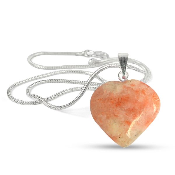 Natural Crystal Stone Heart Shape Pendant Size 15-20 mm with Metal Chain