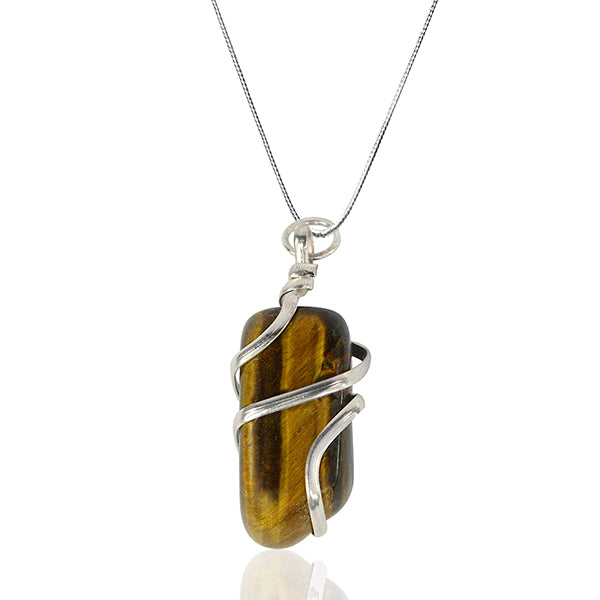 Natural Tiger Eye Tumble Pendant - Locket with Metal Chain