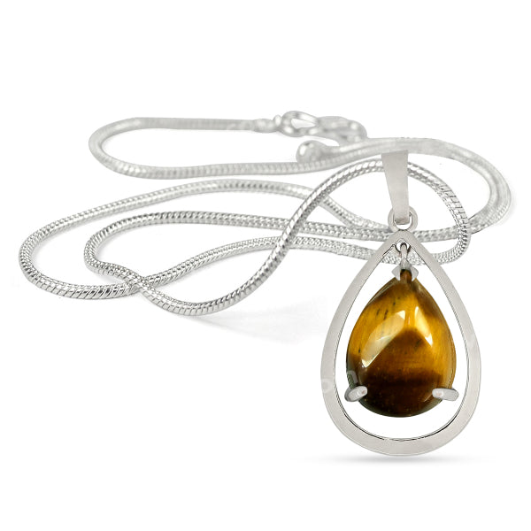 Natural Crystal Stone Drop Shape Pendant - Locket with Metal Chain