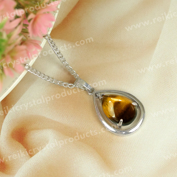 Natural Crystal Stone Drop Shape Pendant - Locket with Metal Chain