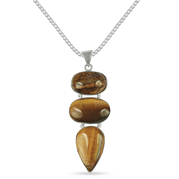 Natural Tiger Eye Stone Pendant with Metal Chain Crystal Stone Pendant