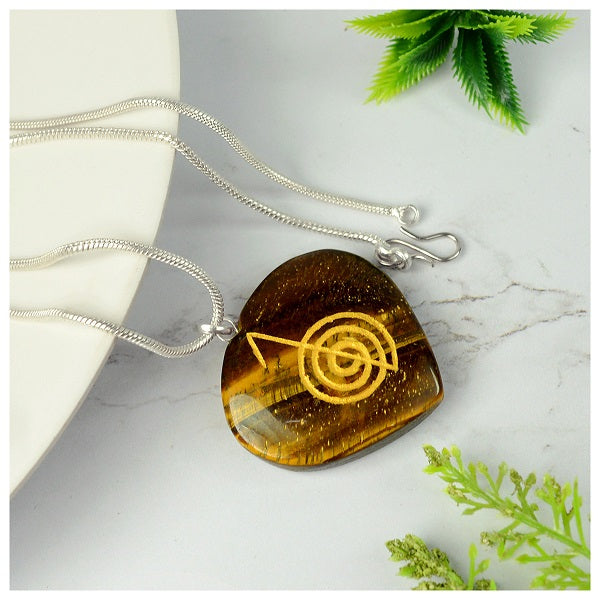 Natural Crystal Stone Reiki Cho Ku Rei Heart Shape Pendant - Locket with Metal Chain