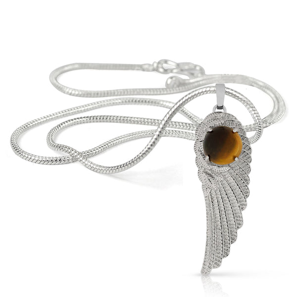Natural Crystal Stone Feather Charm Shape Pendant - Locket with Metal Chain