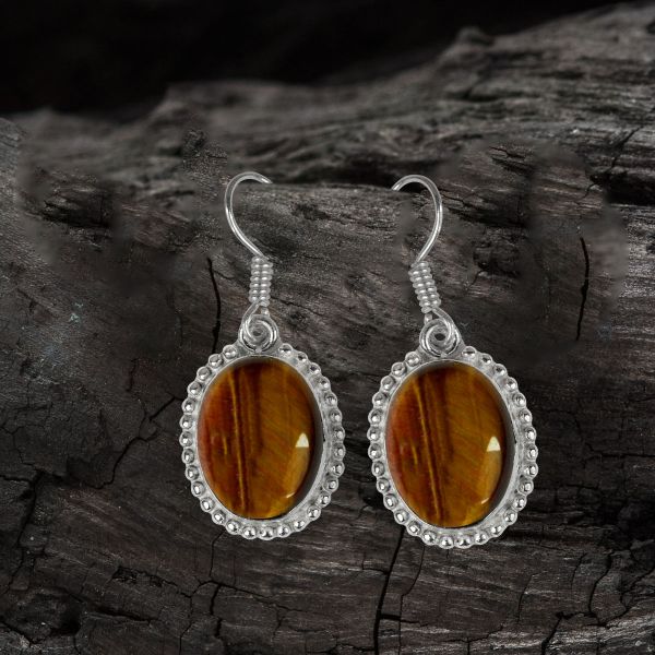 Elegant Tiger Eye Oval Earrings for Women Daily Wear