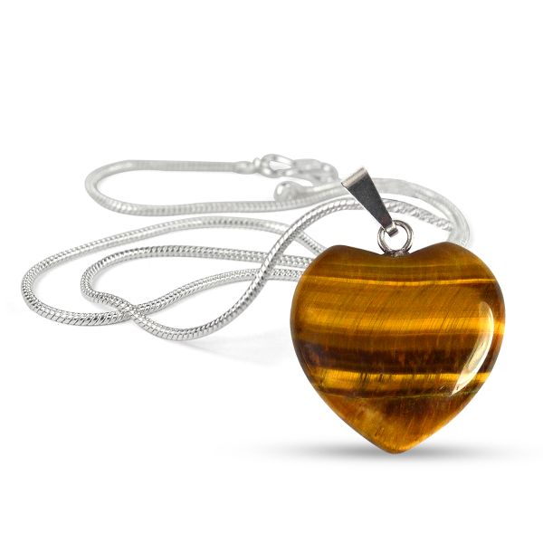 Natural Crystal Stone Heart Shape Pendant Size 15-20 mm with Metal Chain