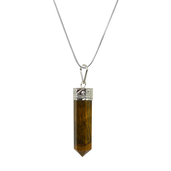 Certified Tiger Eye Pencil Pendant with Metal Chain