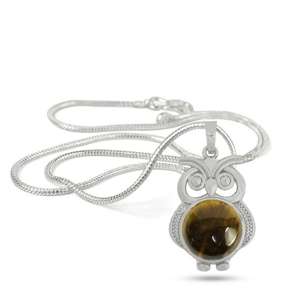 Natural Crystal Stone Owl Shape Pendant - Locket with Metal Chain