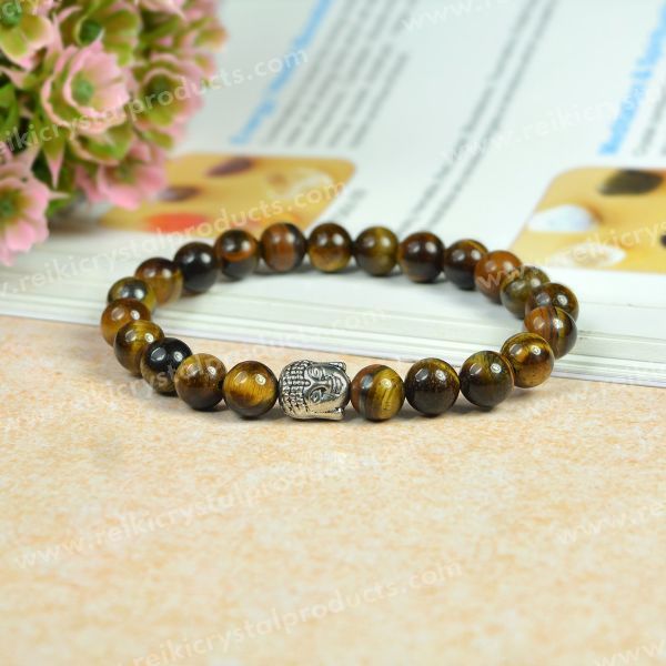 Natural Crystal Stone with Buddha Head Charm 8 mm Bracelet