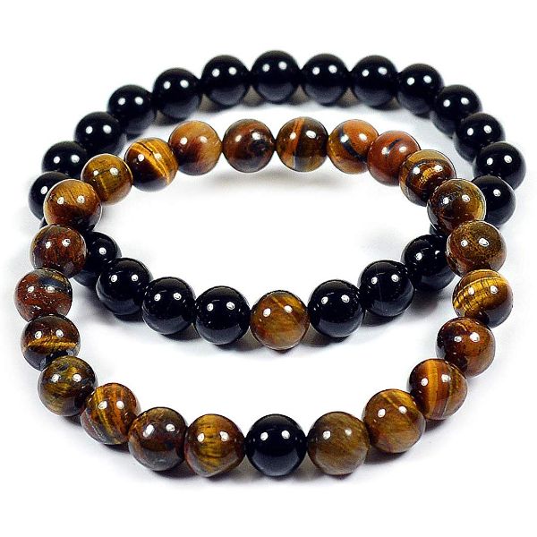 Natural Crystal Stone 8 mm Round Beads Couple Combo Bracelet | Reiki Energized Matching His & Her Gemstone Bracelet Set for Couples, Friendship & Everyday Wear