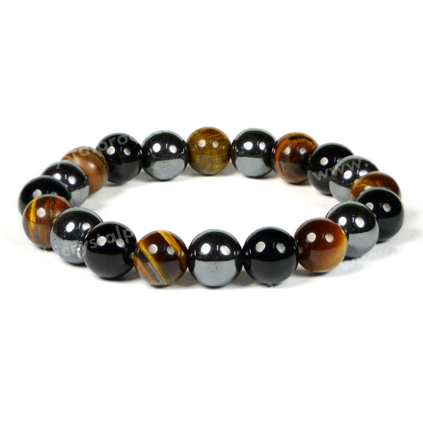 Triple Protection 10 mm Bracelet Hematite, Tiger Eye, Black