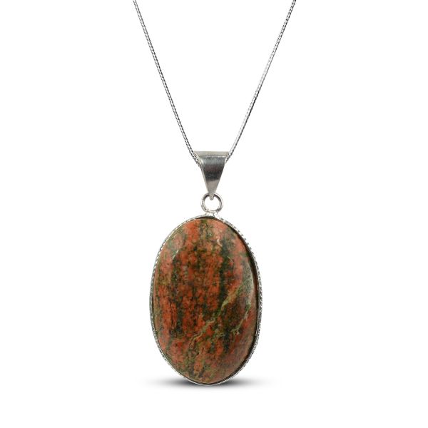 Stylish Unakite Oval Crystal Pendant on Metal Chain for Women