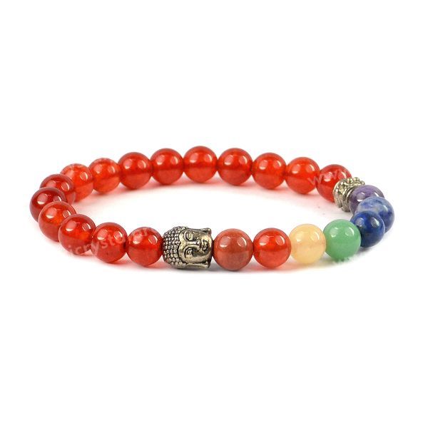 Natural Crystal Stone 7 Chakra Buddha Head Charm 8 mm Bracelet