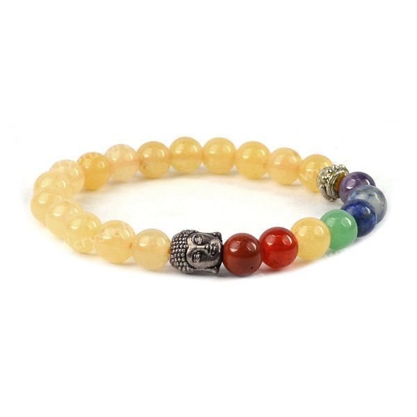 Natural Crystal Stone 7 Chakra Buddha Head Charm 8 mm Bracelet
