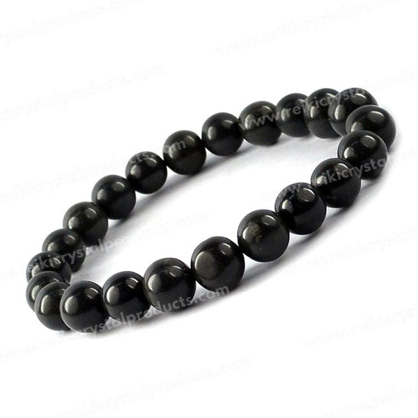 Black Agate gemstone bracelet with round beads for emotional stability