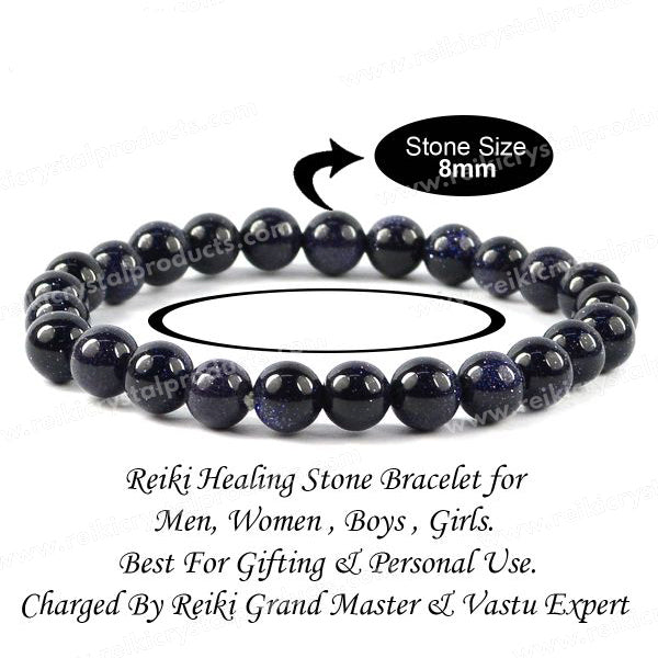 Sparkling Blue Goldstone bracelet 8mm beads for focus and success