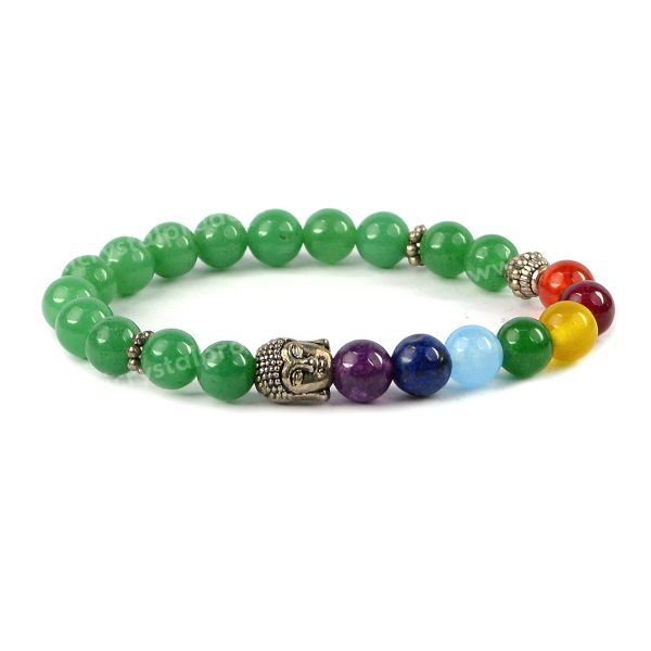 Natural Crystal Stone 7 Chakra Buddha Head Charm 8 mm Bracelet