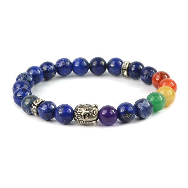 Natural Crystal Stone 7 Chakra Buddha Head Charm 8 mm Bracelet