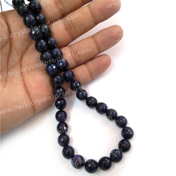 Goldstone blue 10mm faceted beads strand with sparkling finish