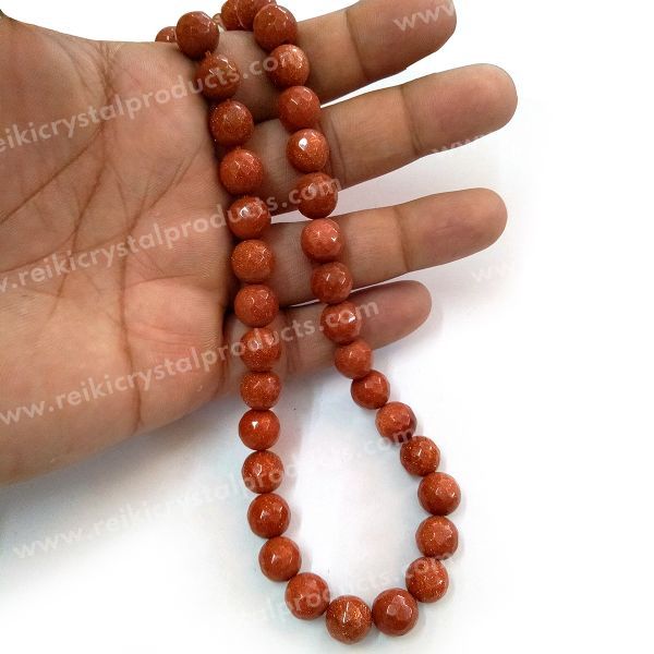 Goldstone brown 10mm faceted beads strand with sparkling finish
