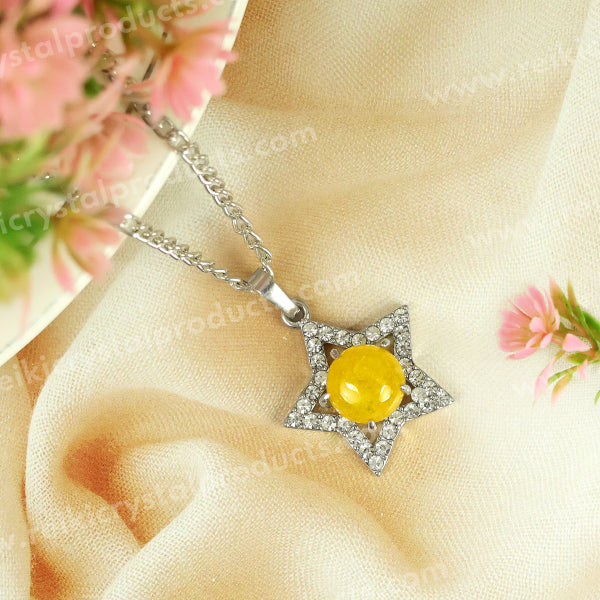 Natural Crystal Stone Star Shape Pendant - Locket with Metal Chain