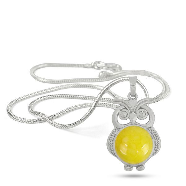 Natural Crystal Stone Owl Shape Pendant - Locket with Metal Chain