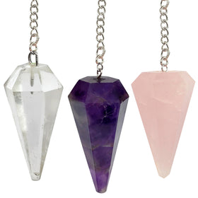 6 Faceted Crystal Dowser Amethyst, Rose quartz, Clear quartz Pack of 3 pc