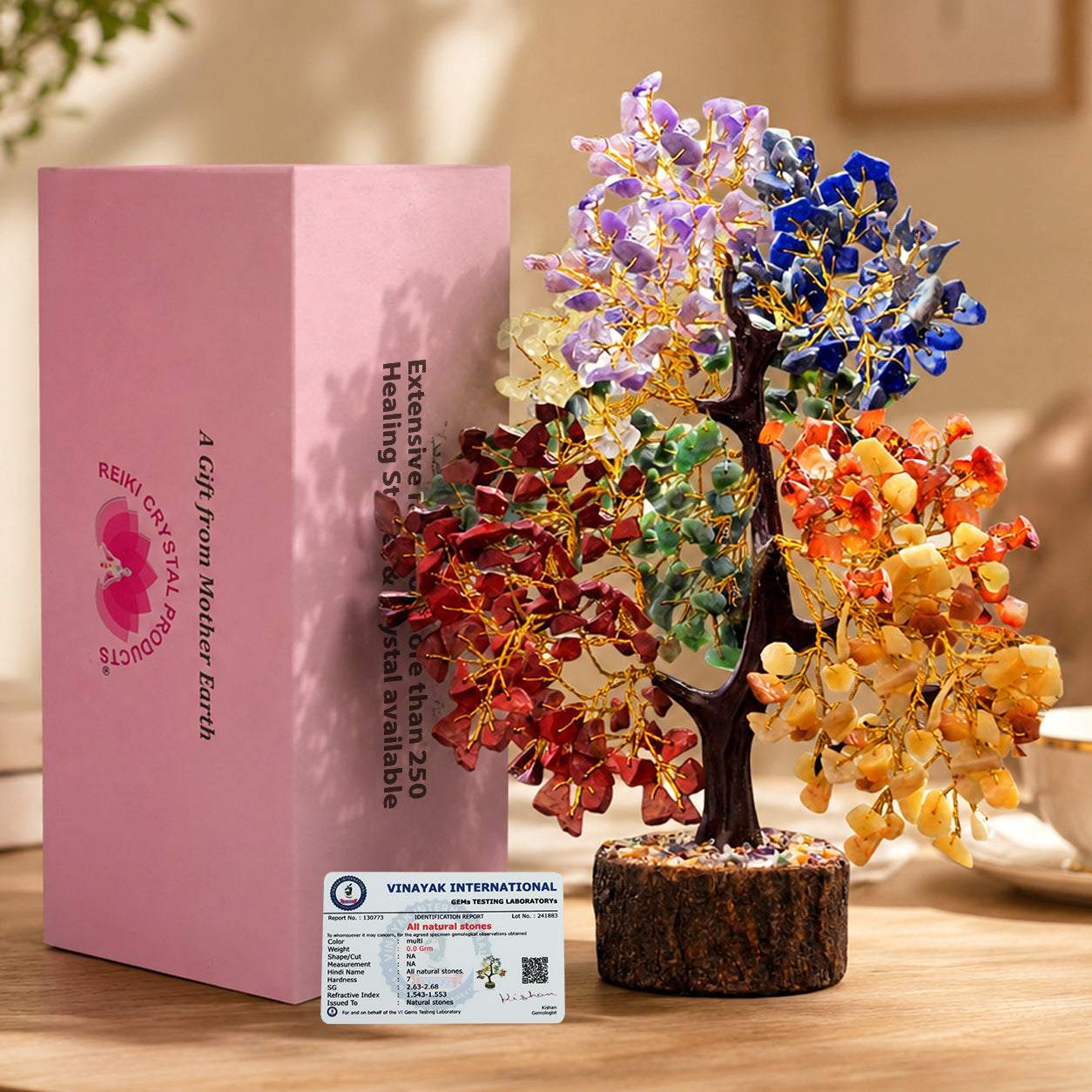 Natural Crystal Stone Tree 300 Beads for Home Decor, Office Desk, Vastu & Feng Shui | Handmade Gemstone for Positive Energy, Prosperity & Spiritual Décor