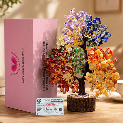 Natural Crystal Stone Tree 300 Beads for Home Decor, Office Desk, Vastu & Feng Shui | Handmade Gemstone for Positive Energy, Prosperity & Spiritual Décor