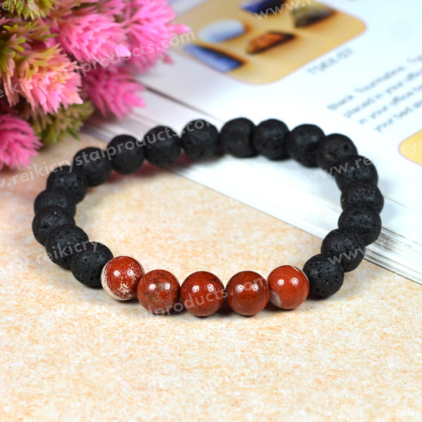 Red Jasper With Lava 8mm Beads Bracelet Energized By Reiki Grand Master