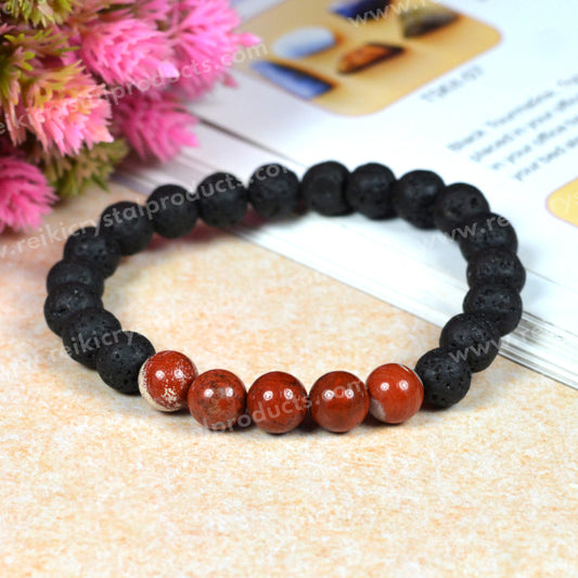 Red Jasper With Lava 8mm Beads Bracelet Energized By Reiki Grand Master