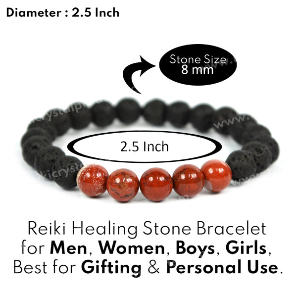 Red Jasper With Lava 8mm Beads Bracelet Energized By Reiki Grand Master