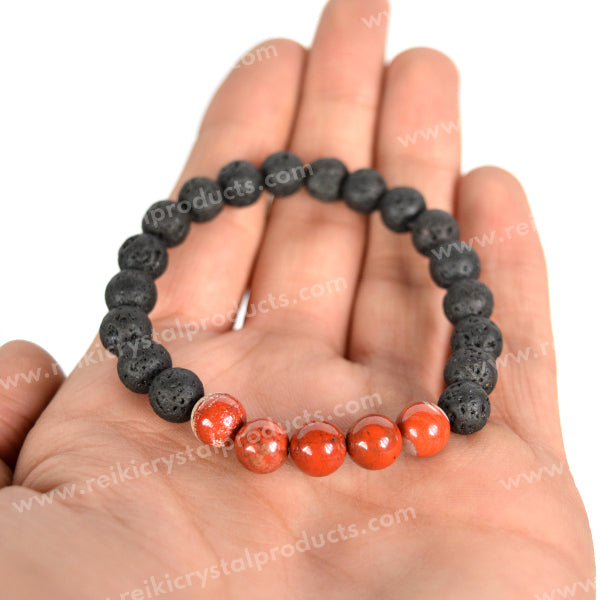 Red Jasper With Lava 8mm Beads Bracelet Energized By Reiki Grand Master