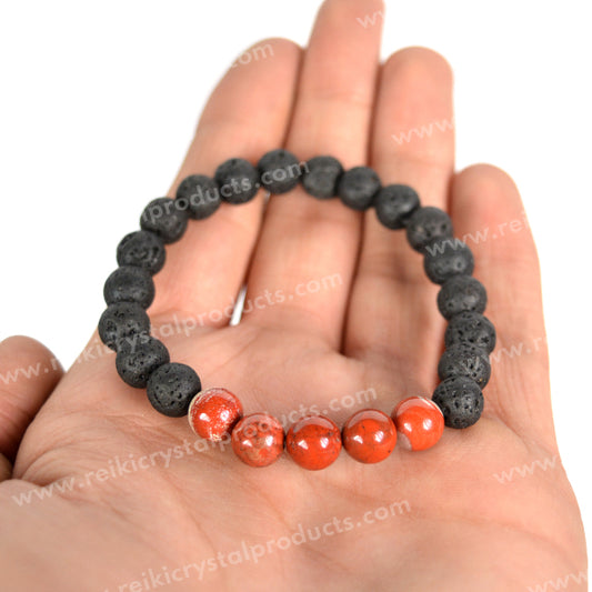 Red Jasper With Lava 8mm Beads Bracelet Energized By Reiki Grand Master