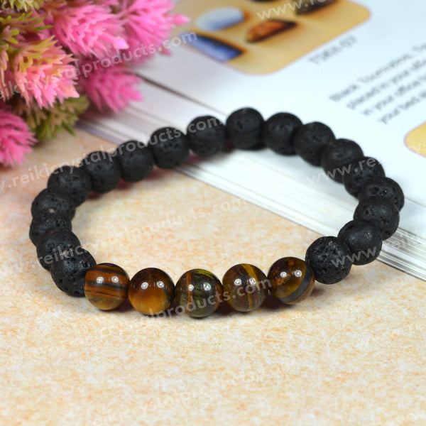 Tiger Eye With Lava 8mm Beads Bracelet Energized By Reiki Grand Master