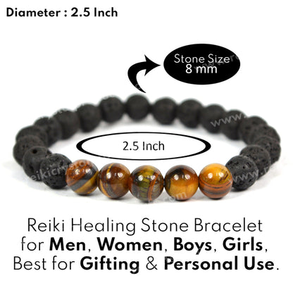 Tiger Eye With Lava 8mm Beads Bracelet Energized By Reiki Grand Master