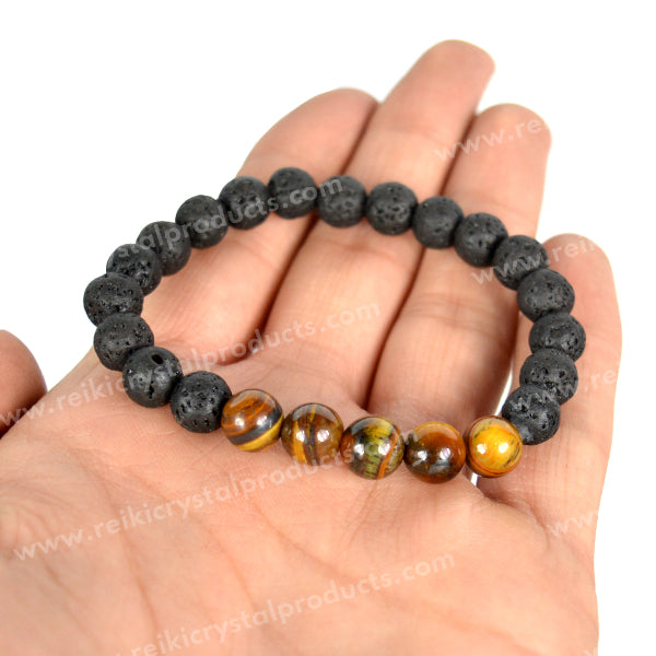 Tiger Eye With Lava 8mm Beads Bracelet Energized By Reiki Grand Master