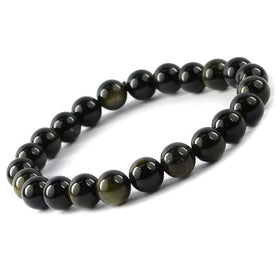 Natural Black Obsidian 8 mm Round Bead Bracelet for Protection, Grounding & Emotional Strength