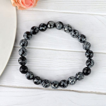 Natural Crystal Stone 8 mm Faceted Bead Bracelet for Unisex