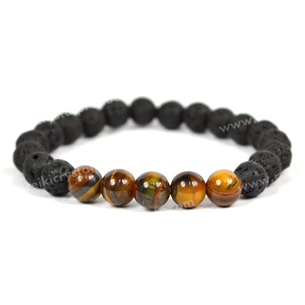 Tiger Eye With Lava 8mm Beads Bracelet Energized By Reiki Grand Master