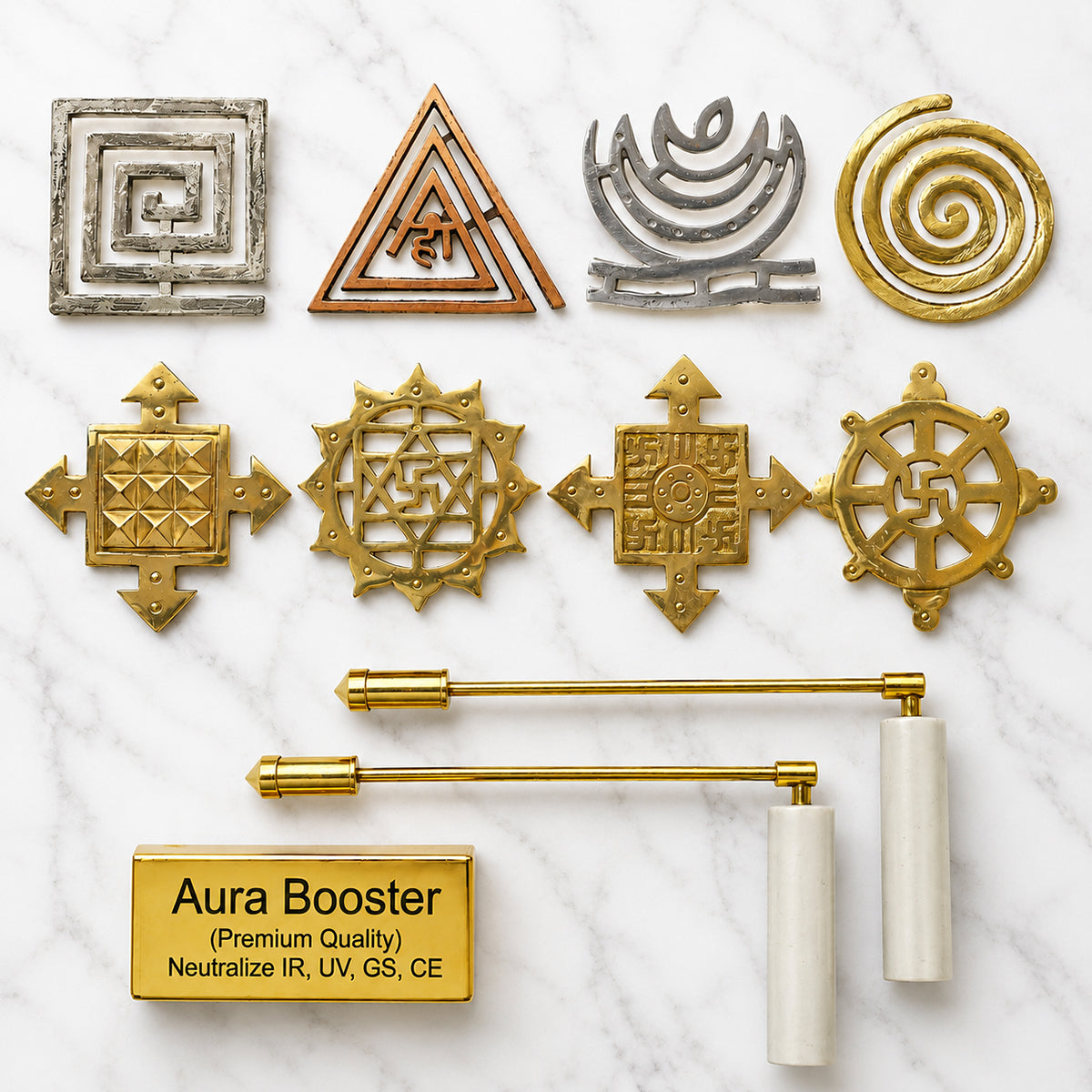 10 Pcs 4 Inch Vastu Tool Combo with Lead, Copper, Aluminium & Brass Helix, Directional Vastu Tools, L Rods and Aura Booster for Home, Office & Commercial Spaces