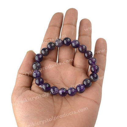Certified Amethyst 10 mm Round Bead Bracelet