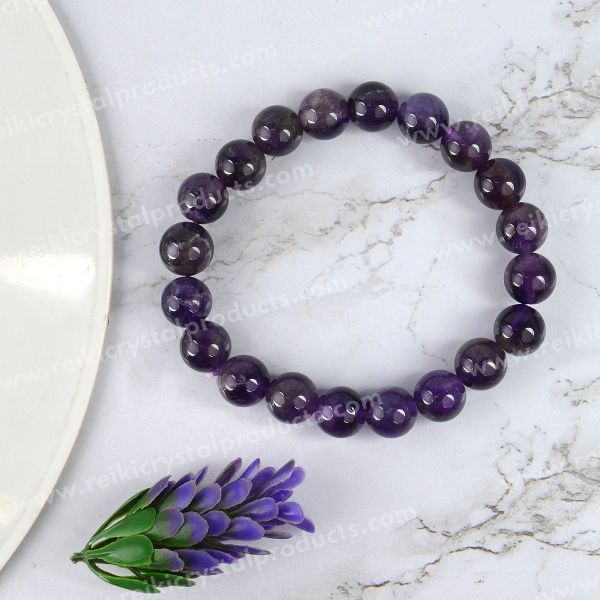 Certified Amethyst 10 mm Round Bead Bracelet