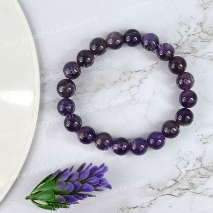 Certified Amethyst 10 mm Round Bead Bracelet