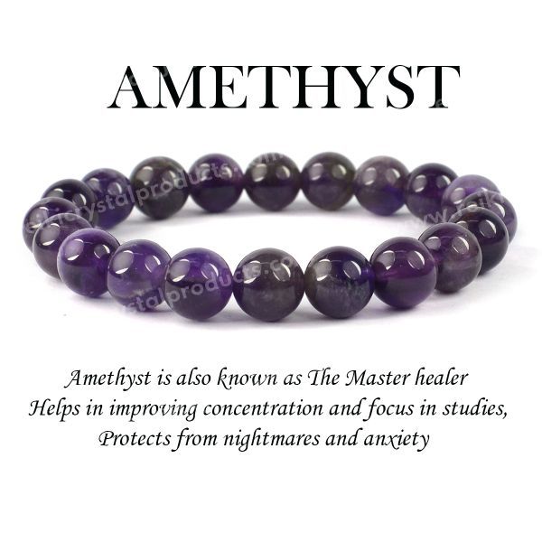 Certified Amethyst 10 mm Round Bead Bracelet
