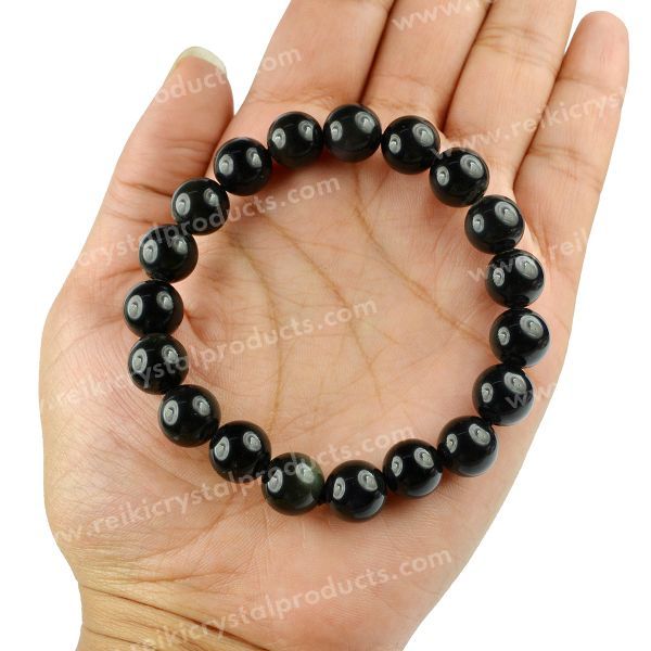 Certified Black Obsidian 10 mm Round Bead Bracelet