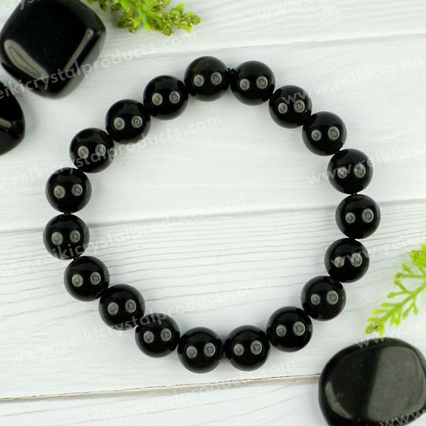 Certified Black Obsidian 10 mm Round Bead Bracelet