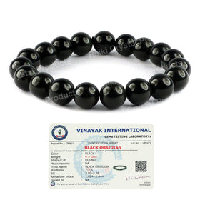 Certified Black Obsidian 10 mm Round Bead Bracelet